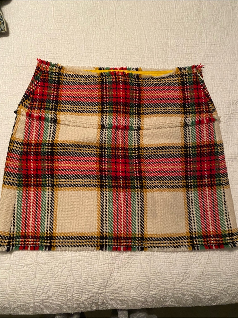 J. Crew Cream Plaid Mini Skirt with Red and Green Accents
